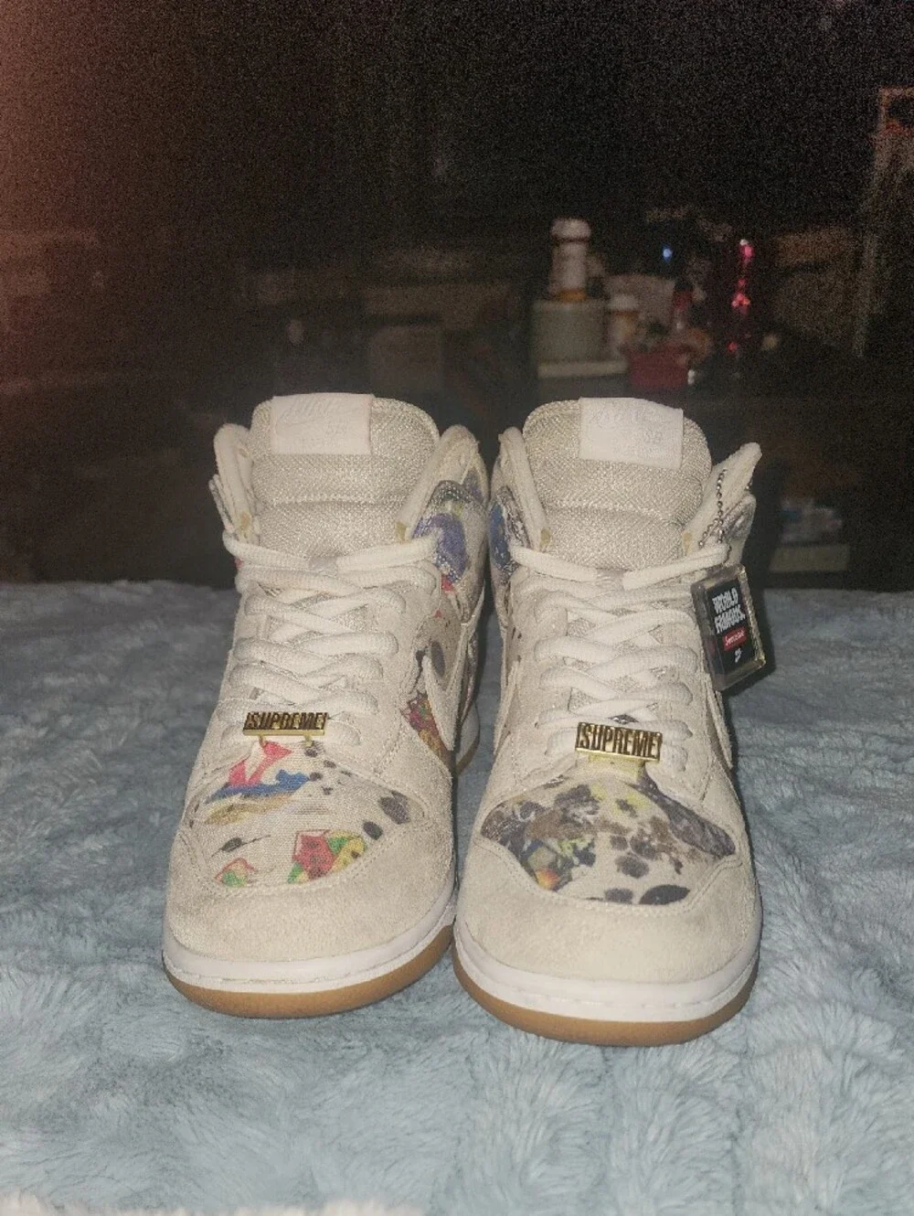Supreme Beige Floral-Print Mid-Top Sneakers